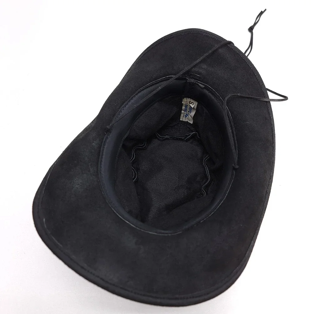 Genuine Leather Cowboy‎ Hat Black Western Braided Band Mexico Small 20 1/4 in.